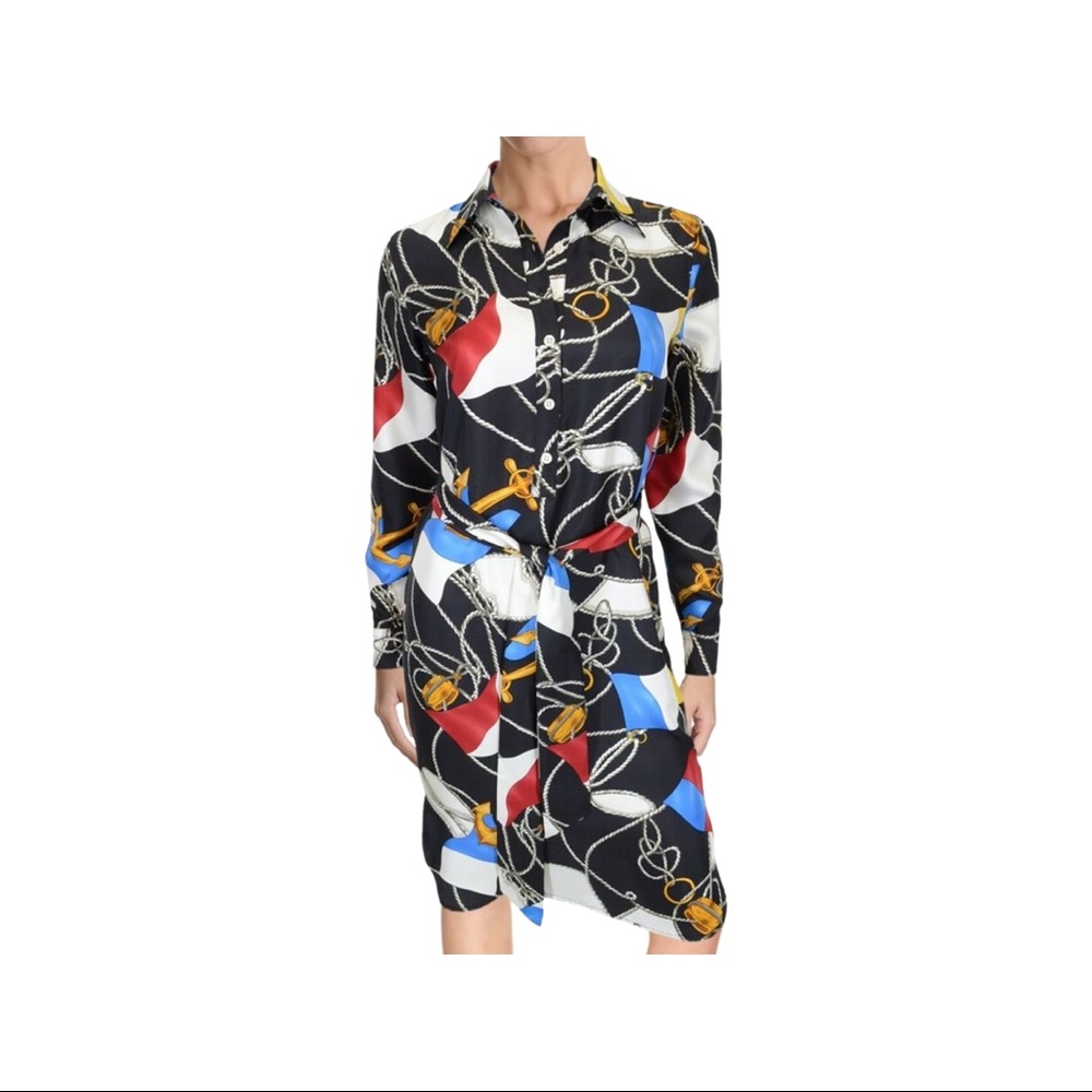 Lauren Ralph Lauren Nautical Print Silk Shirt Dress
